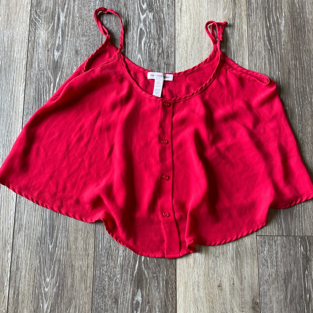 Women's Red Flowy Ambiance Apparel Cropped Tank Top Size Small